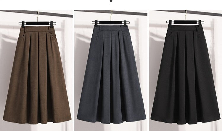 Solid Versatile Medium Length Pleated Skirt 2026 Plus Size Skirts A-Line Maxi Gown Spring Autumn New Half-length Umbrella Skirt