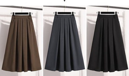 Solid Versatile Medium Length Pleated Skirt 2026 Plus Size Skirts A-Line Maxi Gown Spring Autumn New Half-length Umbrella Skirt
