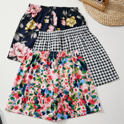 Women's Summer Shorts Floral Checkered 100% Viscose Loose Home Shorts Comfortable Soft Casual Shorts Elastic Waist
