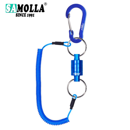 Suporte Magnético para Rede com Cordão Espiralado Ferramentas de Pesca com Mosca Ímã Forte Mosquetão Fivela Rápida Acessórios de Corda Anti-Queda