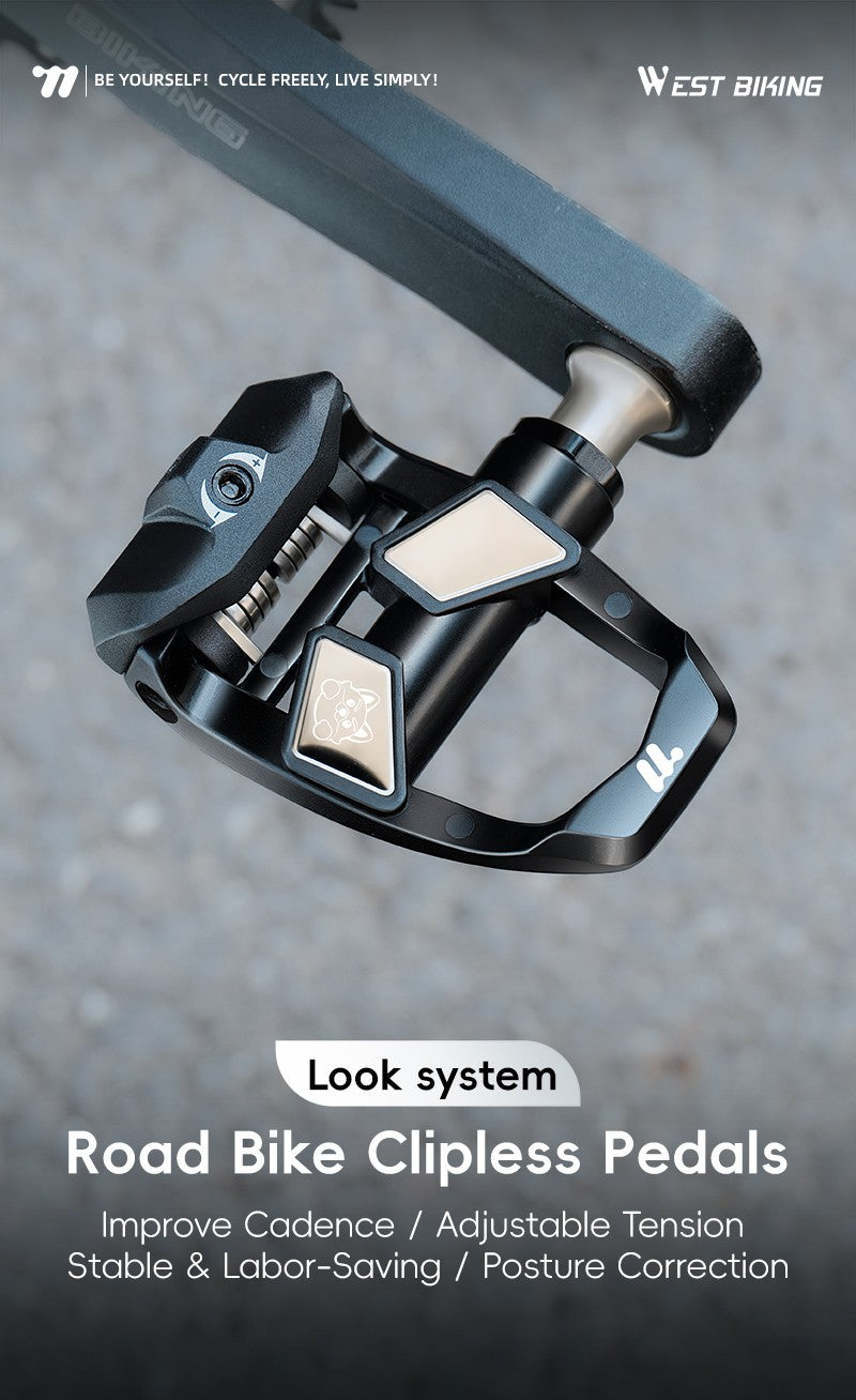 WEST BIKING Road Bike Pedals Nylon Bicycle Locking Pedals Cycling Bearing Cleats Clipless Pedal Look System With Locking Plates