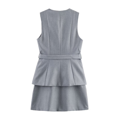 DiYiG WOMAN 2025 autumn new fashion vest fake two-piece effect dress chic round neck sleeveless mini skirt Vestidos Mujer