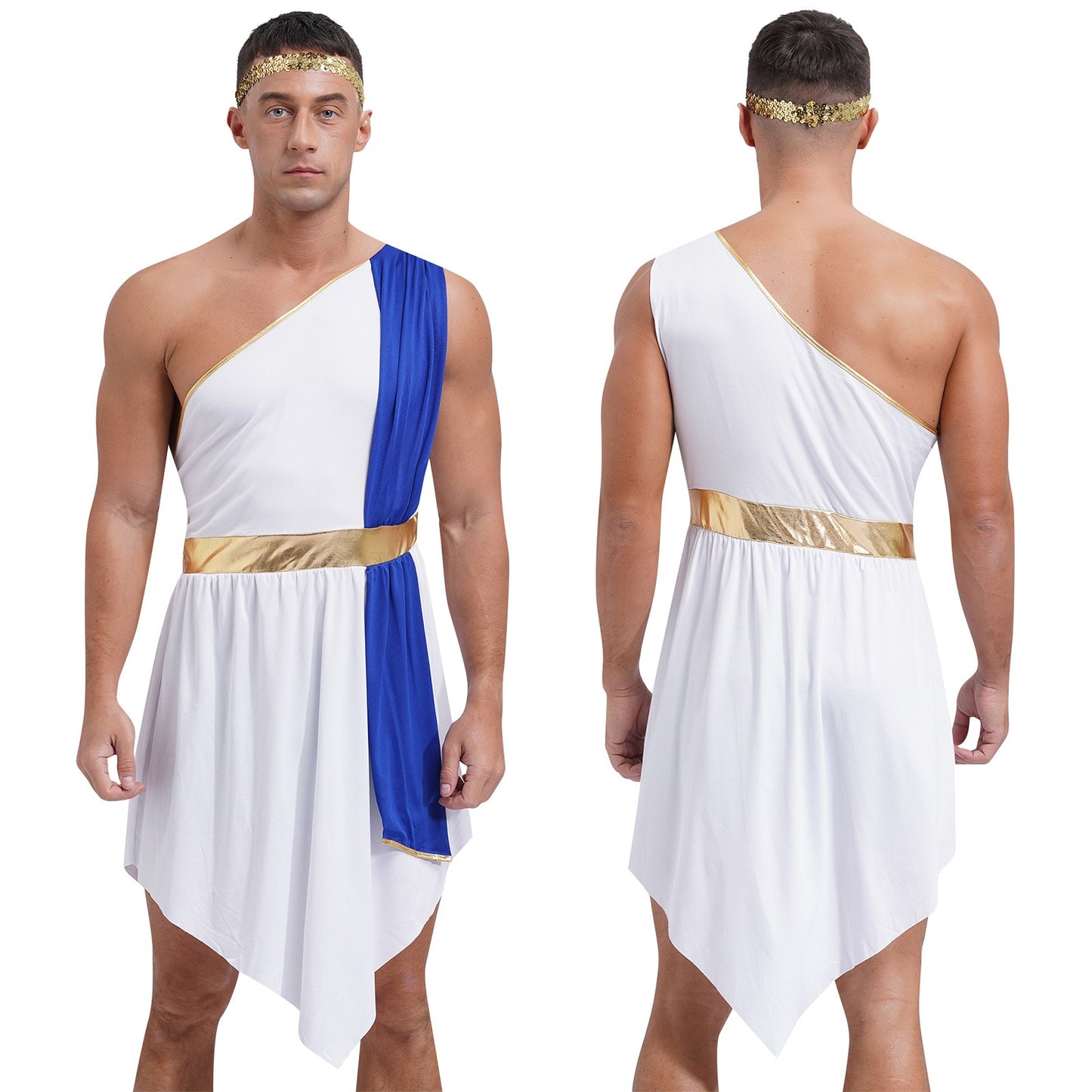 Mens Ancient Greek Toga Roman King Prince Cosplay Costume Halloween One Shoulder Embroidered Robe Dress Theme Party Outfits