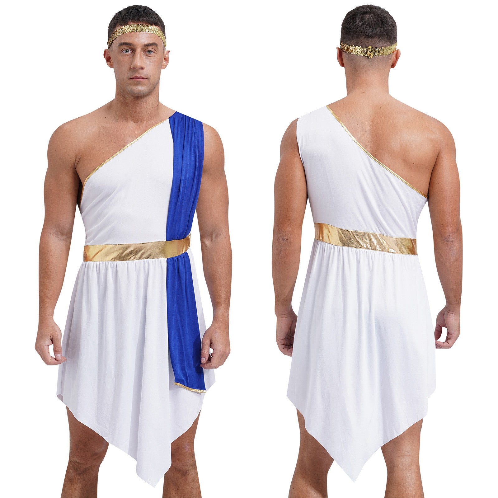 Mens Ancient Greek Toga Roman King Prince Cosplay Costume Halloween One Shoulder Embroidered Robe Dress Theme Party Outfits