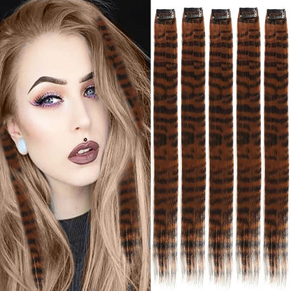 Faixa Sintética Estampada com Presilha Cabelo Colorido Longo Liso Pedaços de Cabelo com Presilha Extensões para Uso Diário ou Natal