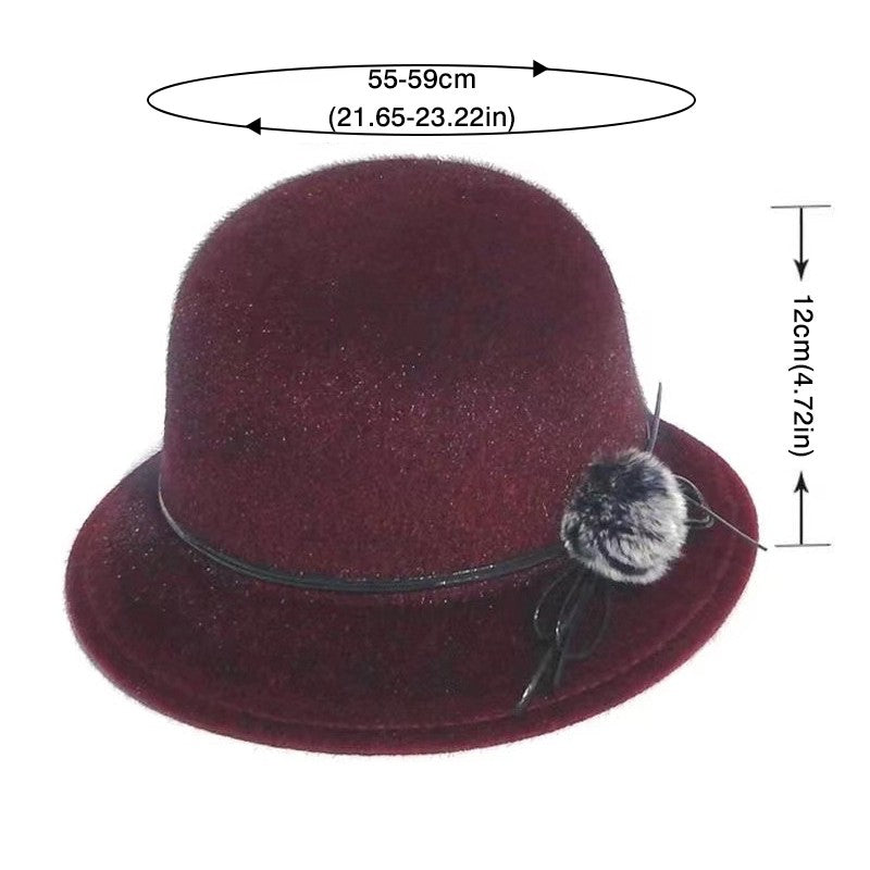 Flat Top Fedoras Hats for Women Solid Color Imitation Woolen Jazz Cap Elegant British Wide Brim Ladies Caps Bowler Hats Fedora