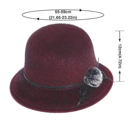 Flat Top Fedoras Hats for Women Solid Color Imitation Woolen Jazz Cap Elegant British Wide Brim Ladies Caps Bowler Hats Fedora