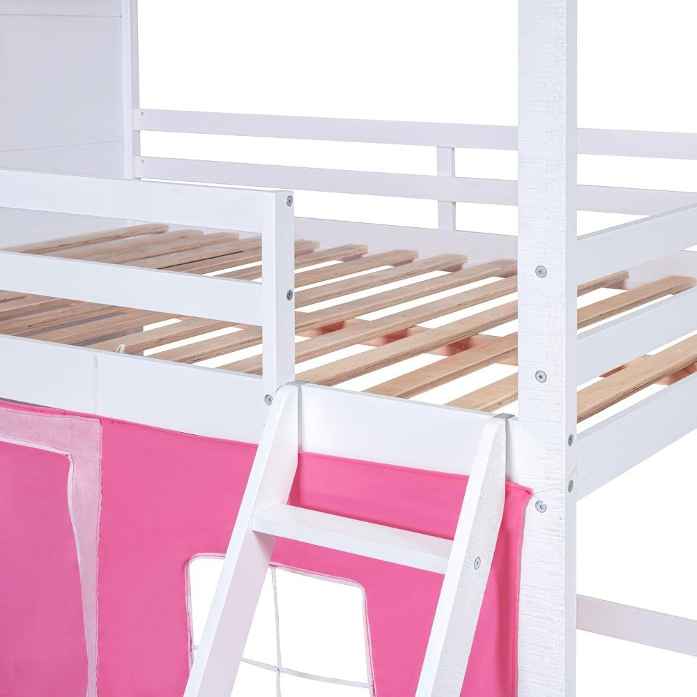 Beliche de Casal com Tenda, Beliche Infantil com Escadas, Guarda-corpo, Janelas e Telhado, Beliche de Madeira de Casal Ov