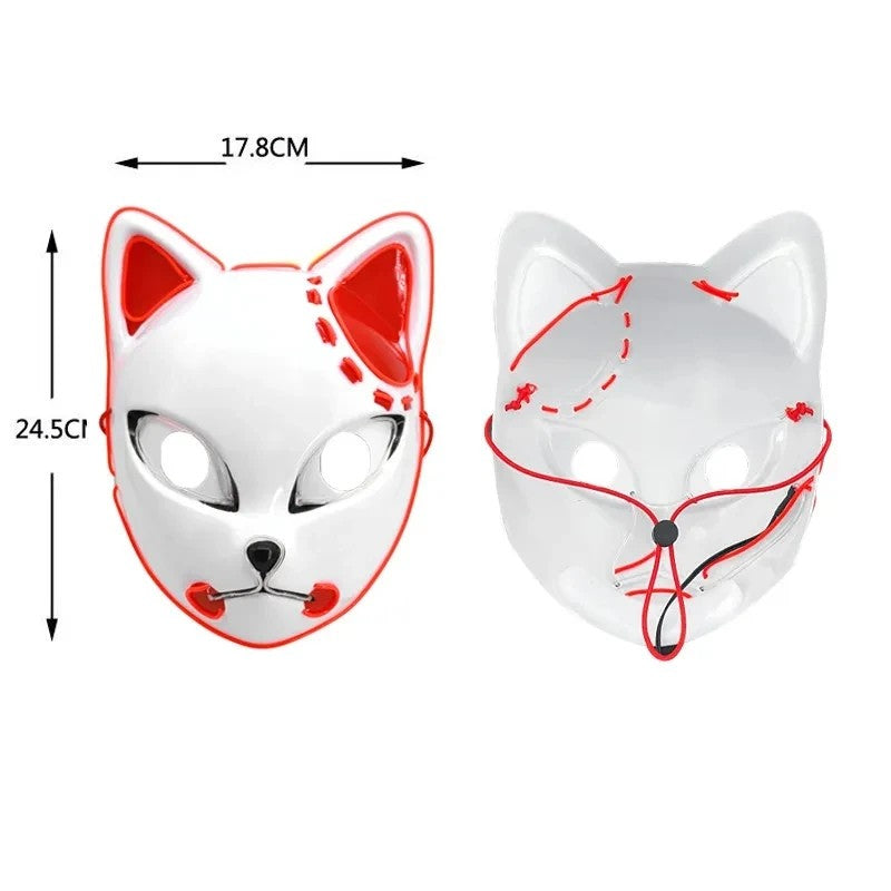2024 Halloween Neon Mask Cosplay Japanese Anime Neon LED Demon Slayer Mask Halloween Party Costume Props