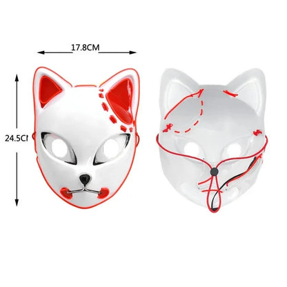 2024 Halloween Neon Mask Cosplay Japanese Anime Neon LED Demon Slayer Mask Halloween Party Costume Props