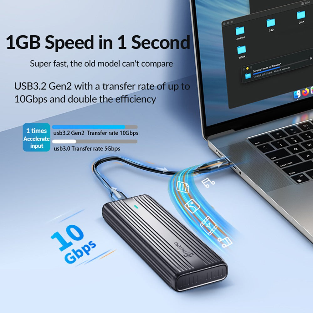 PHIXERO M.2 NVMe SATA SSD Enclosure Duplo Protocolo NVMe para Adaptador USB 10Gbps USB 3.1 Gen2 USB C Case Externo Liga de Alumínio
