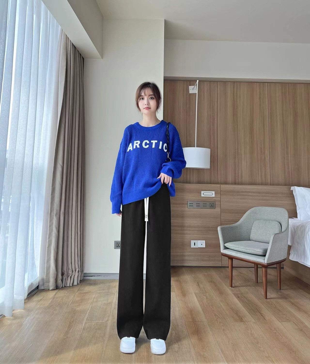 Women's Fleece Wide Leg Pants Winter High Waist Long Pants Loose Casual