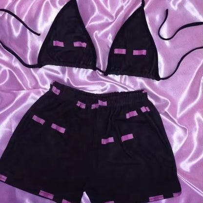 Retro 2000s women's punk new beach swimsuit Gothic clothing American printed garbage swimsuit bikini Y2K swimsuit set emo girl