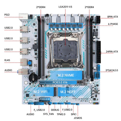 Conjunto de placa-mãe MOUGOL X99 com Xeon E5 2680 V4, DDR4 32G (2*16G) 2133MHz RAM de canal duplo, pino TPM2.0 para componente de computador para jogos