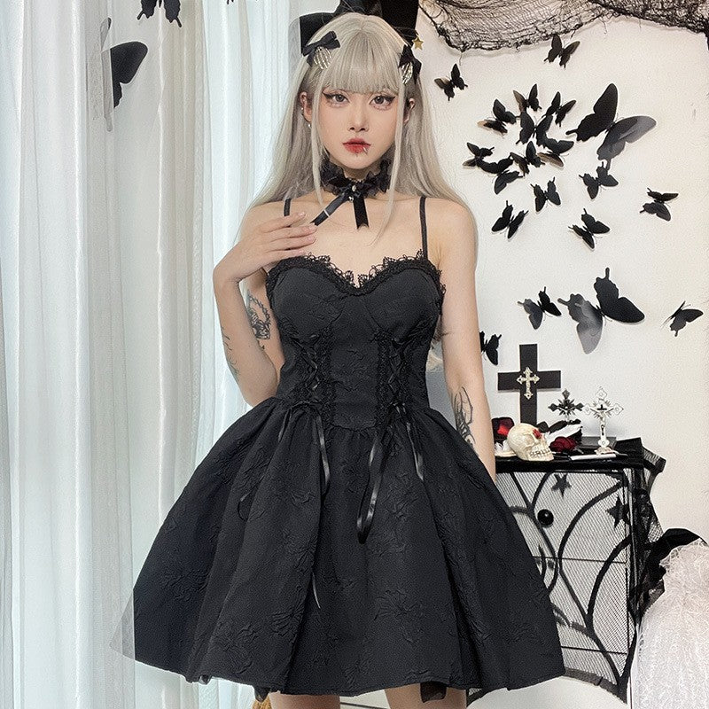 Dark Halloween Lace Dress Punk Trend Sexy Evening Dress Suspender Skirt For Women