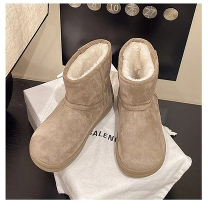 Evshine Winter Mini Snow Boots For Women Plush Lined Warm Suede Snow Boots Comfy Fuzzy Boots Fur Home Ankle Boots Lady Snow Boot