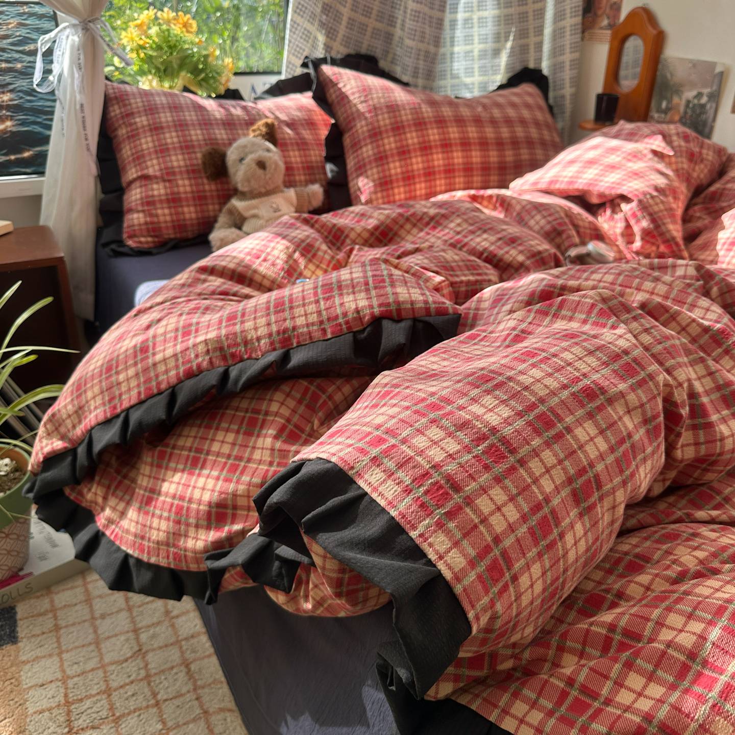 Plaid Bedding Set Double Yarn Classic Vintage Duvet Cover Set Flat Sheets Set 2 Pillowcases Single Twin Full Queen Size