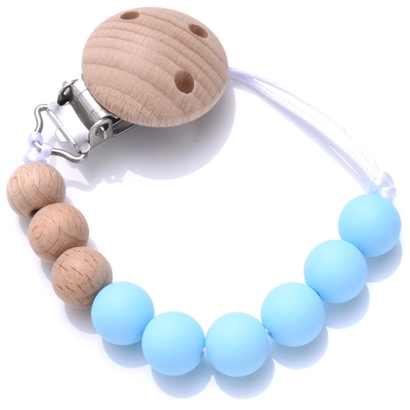 Handmade Beech Wood Baby Pacifier Chain Round Silicone Beads Infant Appease Soother Clips Anti-Drop Dummy Holder Nipple Clip