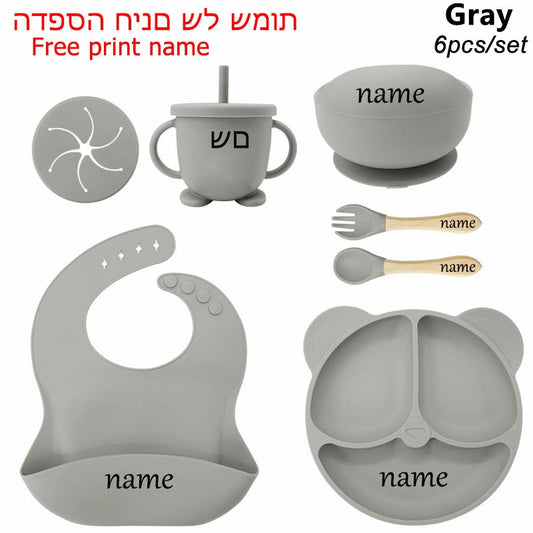 Personalized Name Tableware For Kids Silicone Suction Cup Plate Bowl Baby Feeding Set Children Dinner Dishes Bowl Spoon Cup