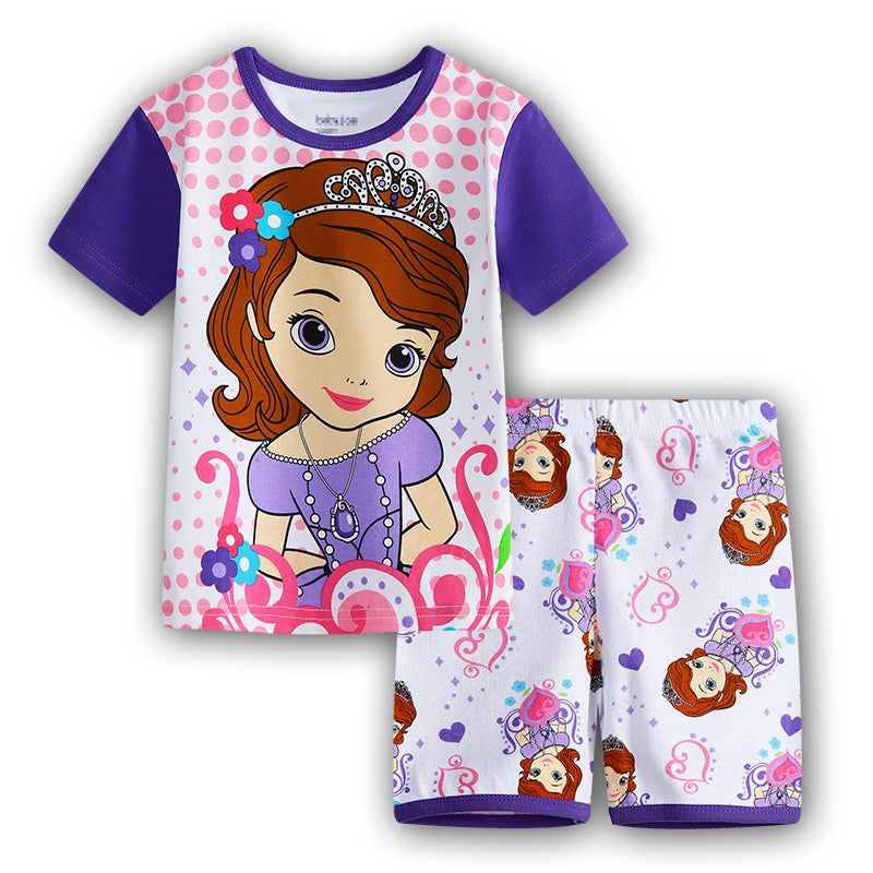 Summer Kids Pyjamas Children Sleepwear Baby Set Elsa Girls Minnie Short sleeved Pijamas Cotton Nightwear Clothes Pajamas Sets