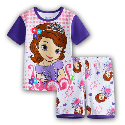 Summer Kids Pyjamas Children Sleepwear Baby Set Elsa Girls Minnie Short sleeved Pijamas Cotton Nightwear Clothes Pajamas Sets