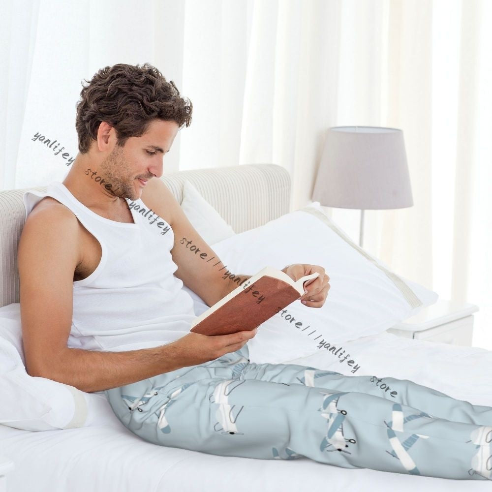 Men's Sleepwear Loose Sleep Pants Pajamas Cute Airplanes Long Lounge Bottoms Casual Homewear