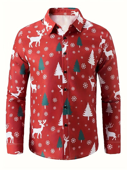 Christmas Festival Theme Men's 3D Printed Formal Shirts Santa Claus Elk Graphic Long Sleeve Shirt Fashion Men's Shirts For Men