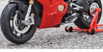 Modelos de motocicleta em miniatura 1:9 Scale 1299 V4S Brinquedos de motocicleta de liga leve com som, luz e absorção de choque, motocicletas de ornamento para presentes infantis