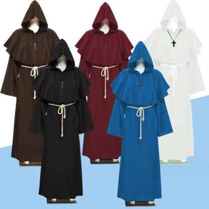 Medieval Hooded Monk Friar Priest Wizard Long Robe Unisex Adult Loose Stage Outfit For Masquerade Theme Party Halloween Cosplay