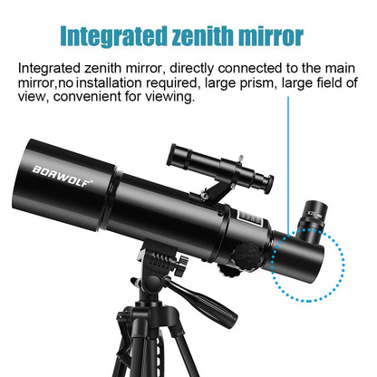 BORWOLF AZ80400 Telescópios Astronômicos para Adultos, Abertura de 80mm Montagem AZ de 400mm 200X HD para Observação da Lua, Estrelas e Pássaros