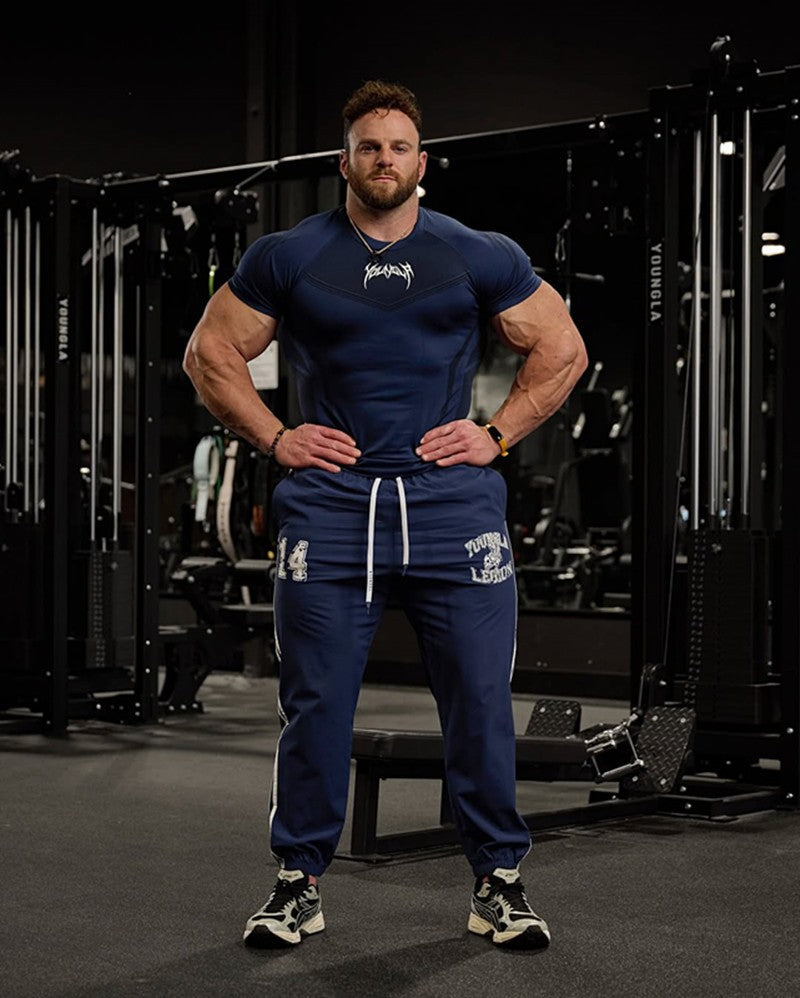 New YOUNG LA Men's Fitness Sports T-shirt Tights Men High Elastic Training Clothing Short Sleeve Tops Fitness Thirts For Men