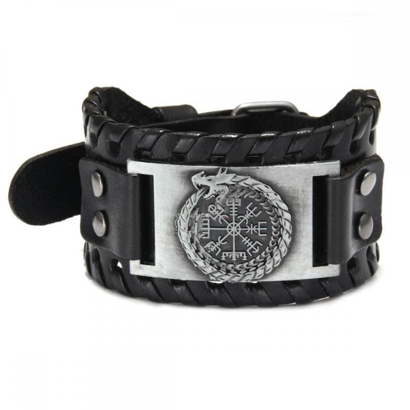 Acessórios de joias de runa viking HNSP pulseira de couro para homens tamanho ajustável