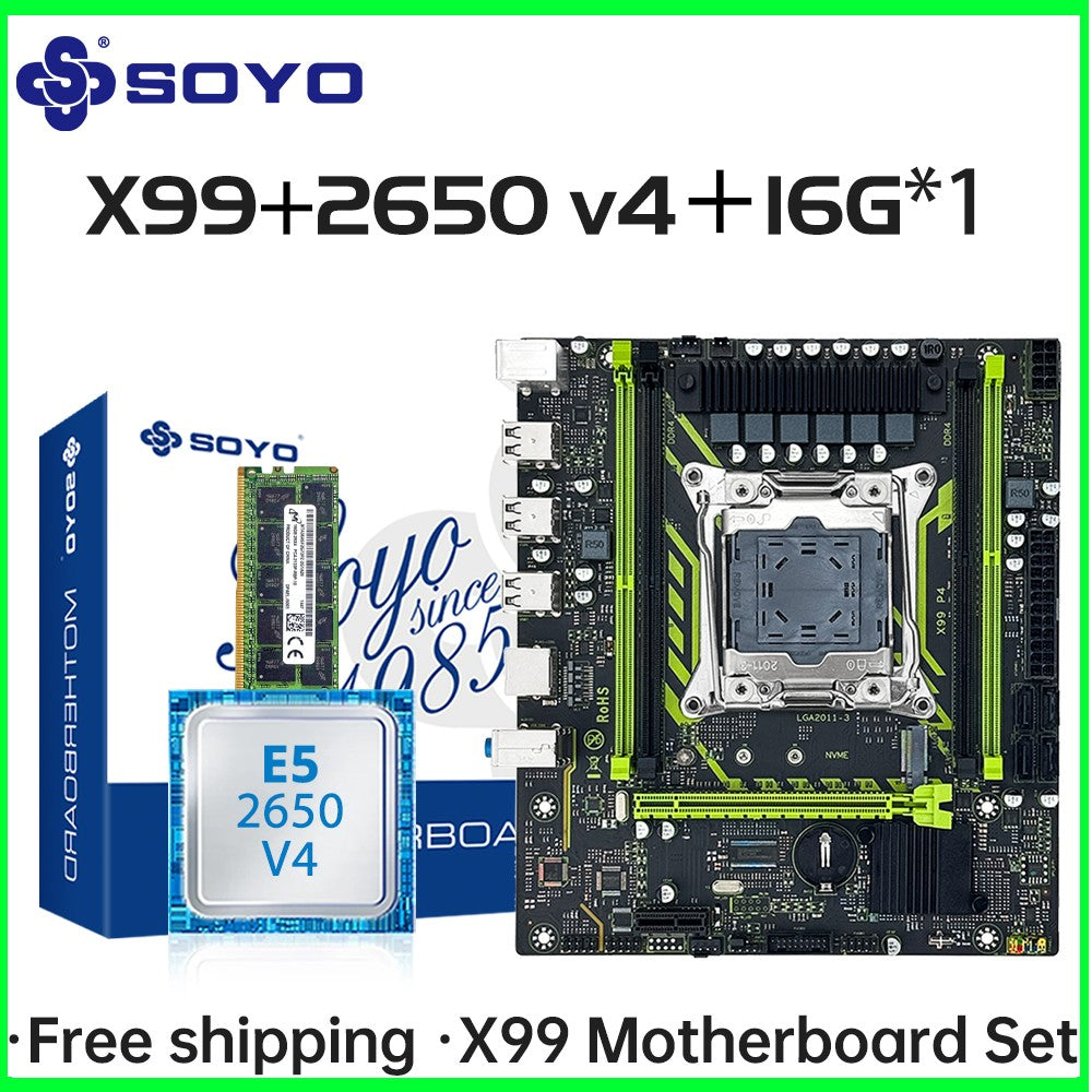 Conjunto de placa-mãe SOYO X99 com CPU Intel Xeon E5 2650 V4 e memória RAM DDR4 de canal duplo 16Gx1 2133MHz para componentes de computador gamer