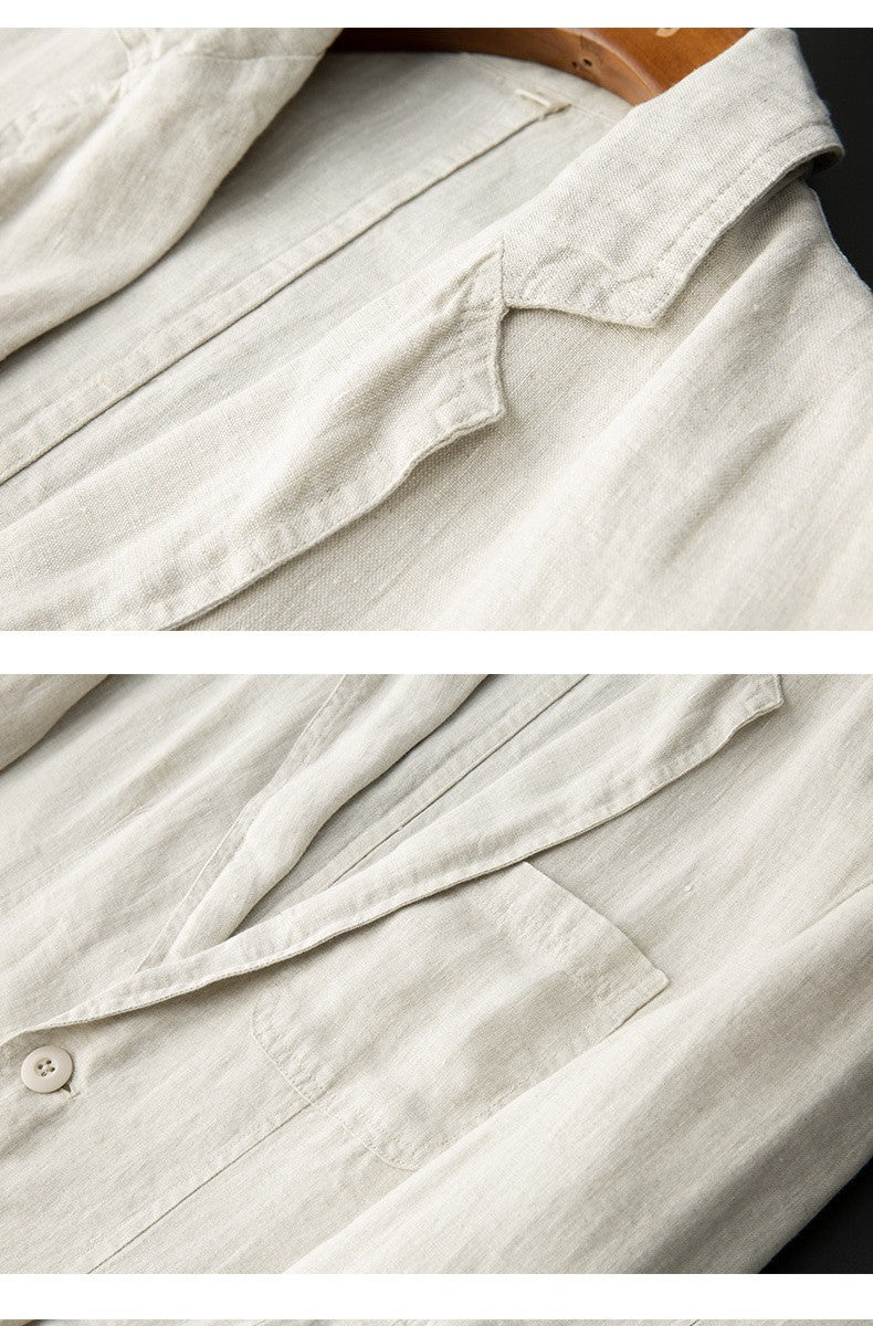 White Cotton Linen Suit Coat Men's Spring Summer Pure Color Slim Casual Business Thin Mens Blazer Jacket Comfortable Breathable