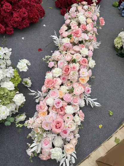Luxury Artificial Flower Row Wedding Decoration Long Flower Runner Hang Flower Row Floral Backdrop Props Outdoor Party Decor