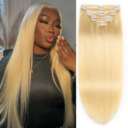 Long Straight Hair Extension 8 PCS Clip In Hair Extensions Brazilian For Women Colored 613 Blonde Clips In Hair Extensions P4/27