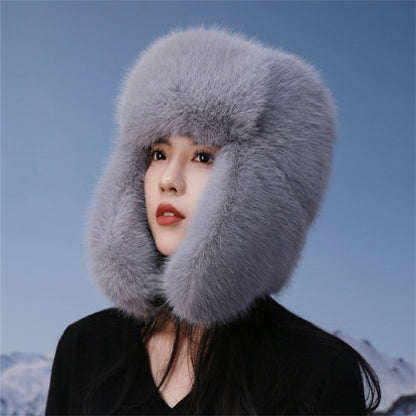 Fluffy Imitation Mink Fur Bomber Hats Women's Autumn and Winter Korean Version Plush Hat Female Ins Blogger Cycling Cold Hat