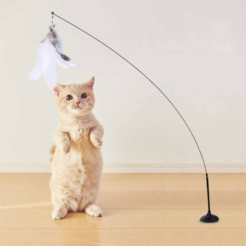Brinquedo Engraçado para Gatos de Pena Colorida Fofa com Sino Ventosa Varinha Interativa Destacável para Gatinhos Brinquedos para Gatos