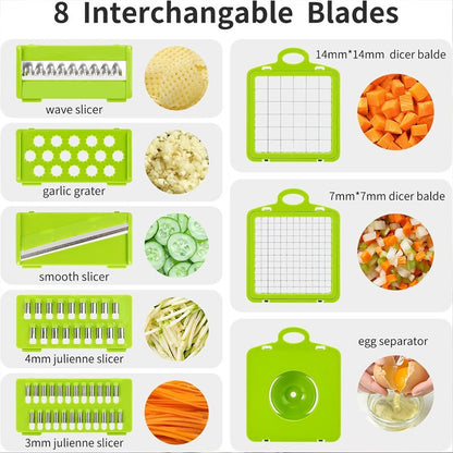 6-in-1 Vegetable Chopper - Kitchen Mandoline Slicer for Dicing, Julienne & Grating, Safe Food Prep with Container