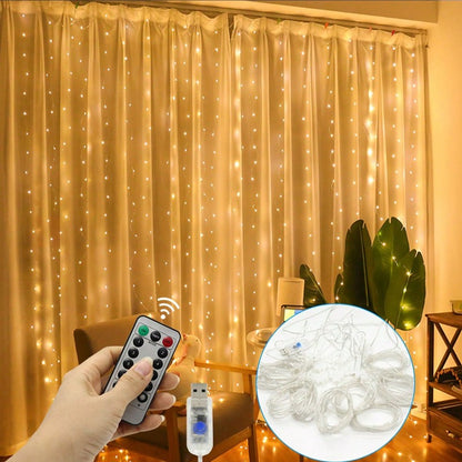 3/9M USB LED Curtain 8Modes Remote Control String Lights Holiday Wedding Fairy Garland Lights For Bedroom Living Room Decor