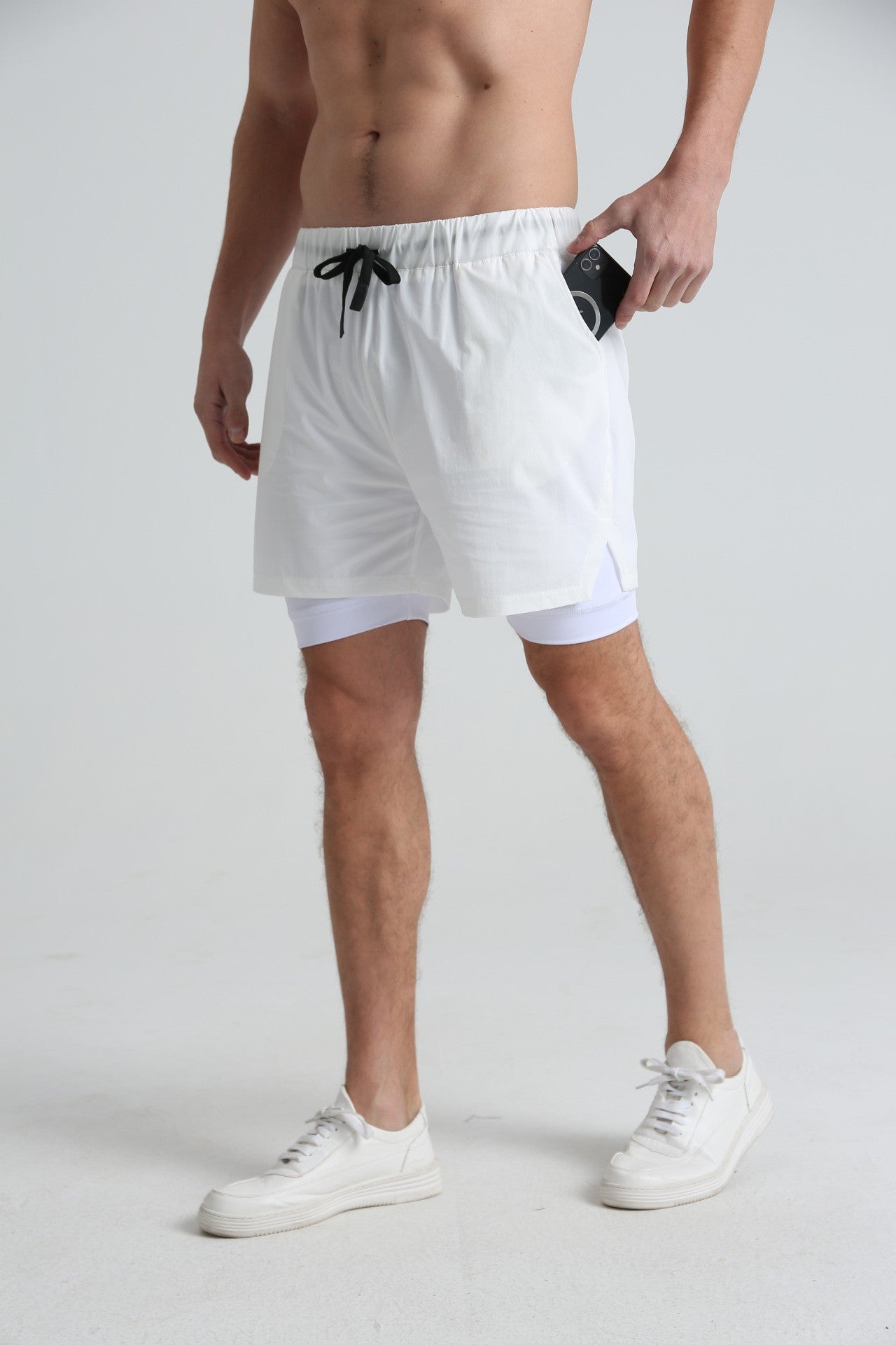 Men's sports double-deck shorts Fitness Quick Dry Training Shorts Casual 2 In 1 Multi-pocket sweatpants Men Gyms Running shorts