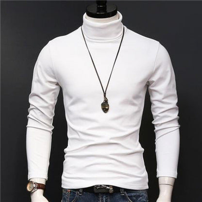 Hot Winter Warm Men Mock Neck Basic Plain T-shirt Blouse Pullover Long Sleeve Top Male Outwear Slim Fit Stretch Fashion Sweater