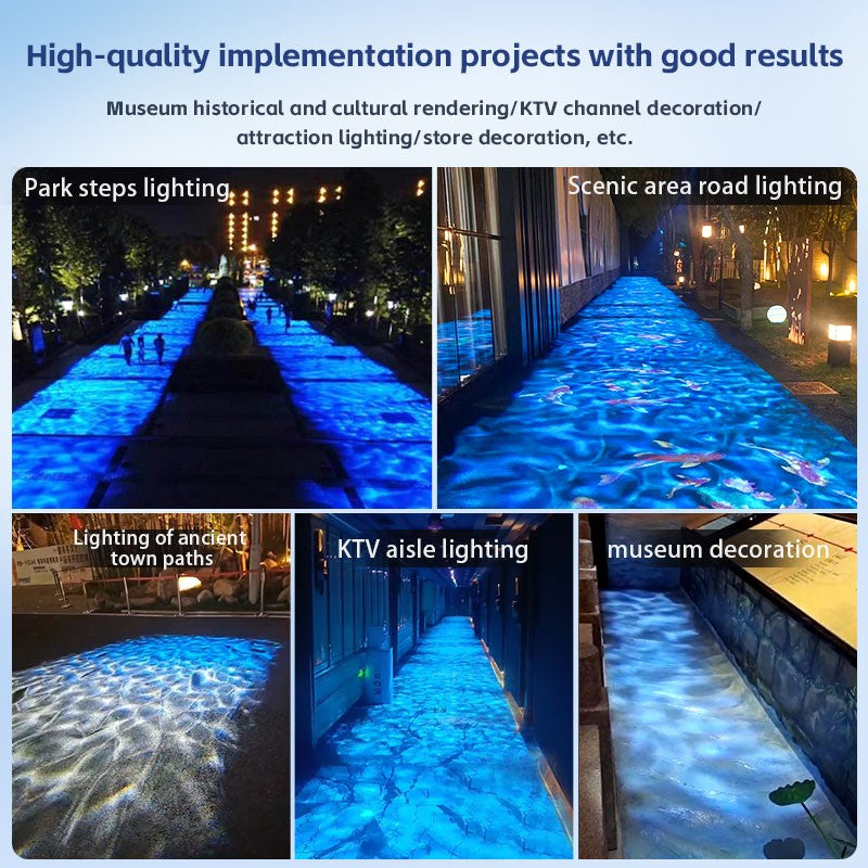 Square Water Ripple Projector Dynamic Water Ripple Logo Indoor Ground Corridor Outdoor Atmosphere Lighting Waterproof Projection