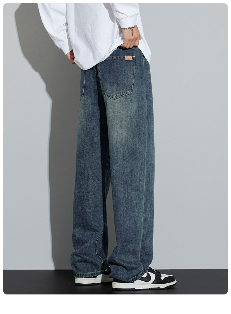 Winter Fleece Men's Warm Jeans Loose Wide Leg Thickened Thermal Retro Denim Pants Fashion Straight Streetwear Plush Trousers