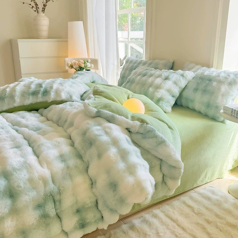 New Rabbit Fur Thickened Milk Velvet Duvet Cover Set Machine Washable Soft SkinFriendly Warm Bed Sheet for Home and Hotel ?? ???