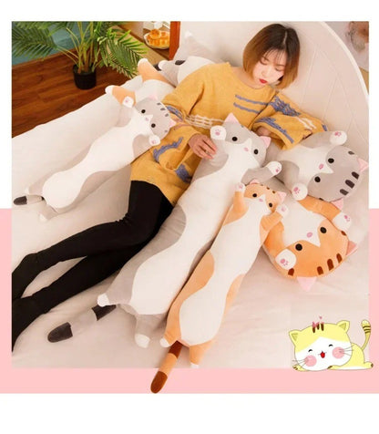 Long Cat Plush Body Pillow Creative Cute Animal Stuffed Cushion Soft Sofa Decorative Throw Pillow Large Sleeping Cushion Decor