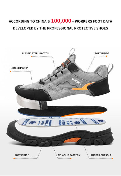 Men Safety Work Shoes Plastic Toe Safety Boots Fashion Lightweight Comfort Working Sneakers Anti-puncture Indestructible Shoes