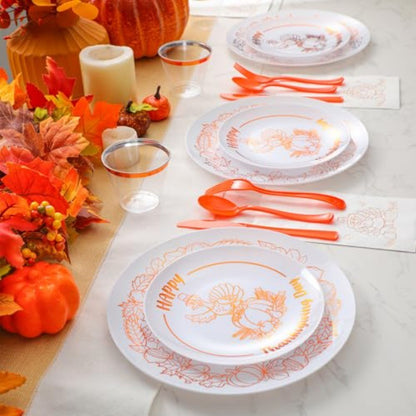 280 Pcs Thanksgiving Plastic Dinnerware Set, Thanksgiving Plates Sets, Includes Dinner Plates Dessert Plates Cups Fall Paper Nap