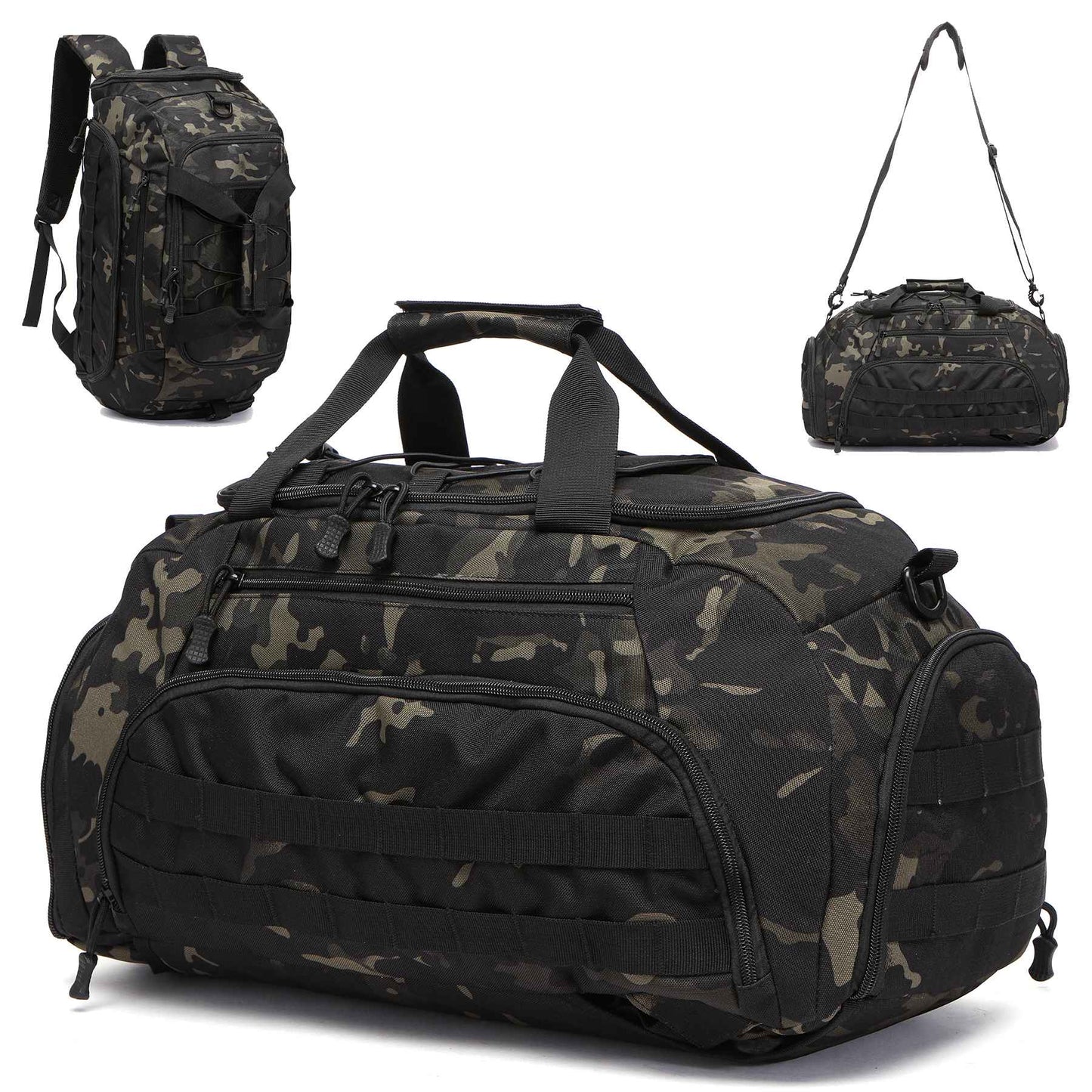 Tactical Gym Backpack with Shoe Compartment Convertible 3-in-1 Duffel Sling Bag for Men Women Weekender Overnight Travel Bag