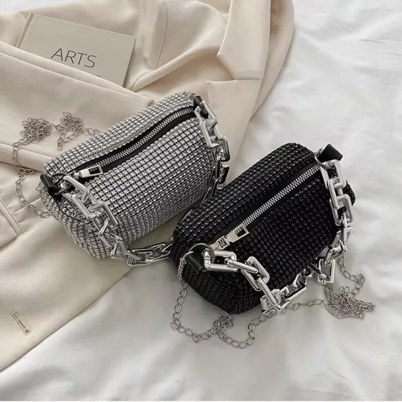 Luxury Rhinestone Bucket Bag Glitter Chain Prom Purse Women's Dinner Package Fashion Female Shoulder Bag